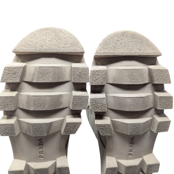 Prada Rocksand Light Beige Washed Denim Canvas Combat Lug Boots Size EU 38.5 - Picture 12 of 16